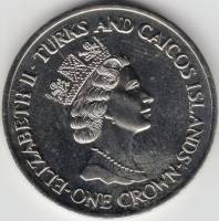 (№1991km76) Монета Тёркс и Кайкос 1991 год 1 Crown (10-я годовщина свадьбы - Диана)