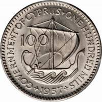 (№1955km37) Монета Кипр 1955 год 100 Mils (Парусное Судно)