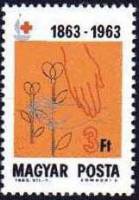 (1963-054) Марка Венгрия "Рука и цветы"    100 лет организации Красный Крест III Θ