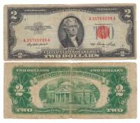 (1953) Банкнота США 1953 год 2 доллара "Томас Джефферсон"   F