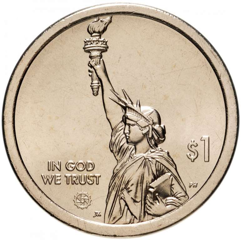 04p Монета США 2019 год 1 доллар Лампочка Эдисона  Латунь  UNC