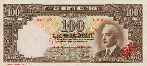 (№1940P-137s) Банкнота Турция 1940 год &quot;100 Turkish Lira&quot;