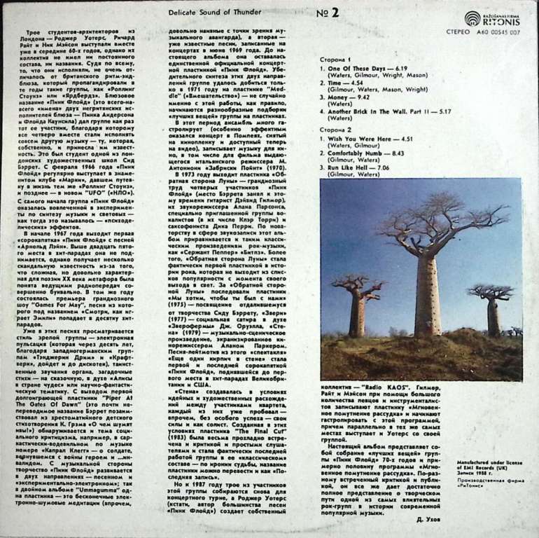 Пластинка виниловая , Delicate Sound of Thunder №2 RiTonis 300 мм. (Сост. отл.)