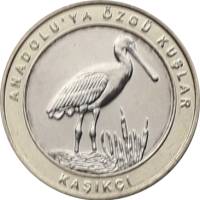 (2019) Монета Турция 2019 год 1 куруш "Колпица" Внешнее кольцо жёлтое Биметалл  UNC