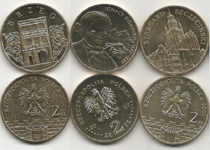 (133 145 152 3 штуки по 2 злотых) Набор монет Польша 2007 год   UNC