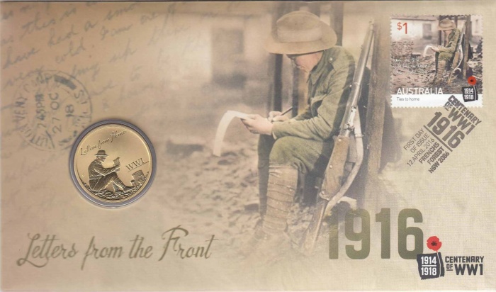 2016 Монета Австралия 2016 год 1 доллар Письмо из дома  Бронза  Буклет с маркой