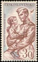 (1960-019) Марка Чехословакия "Солдат с ребёнком"   15-летие освобождения Чехословакии I Θ
