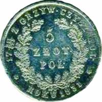 (1831, KG) Монета Польша 1831 год 5 злотых   Серебро Ag 868  UNC