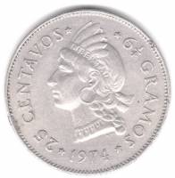 (№1974km20a.2) Монета Доминиканская Республика 1974 год 25 Centavos