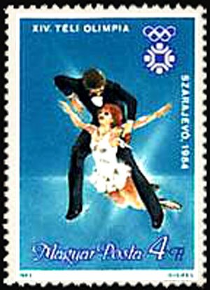 (1983-064) Марка Венгрия "Фигуристы Элемент 5"    Зимние ОИ 1984, Сараево II &Theta;