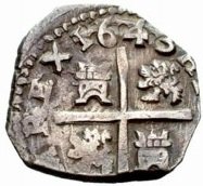 (№1643km30A (Мадрид МД - Б,ИБ)) Монета Испания 1643 год 2 Reales (Мадрид МД - Б,ИБ)
