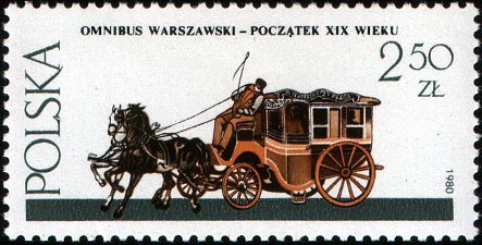 (1980-060) Марка Польша &quot;Омнибус&quot;    Гужевые повозки III O