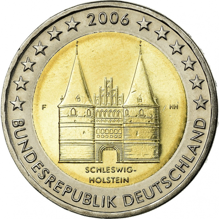 (001) Монета Германия (ФРГ) 2006 год 2 евро &quot;Шлезвиг-Гольштейн&quot; Двор F Биметалл  UNC