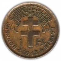 (№1943km7) Монета Камерун 1943 год 1 Franc (С амп)