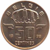 (№1956km149.1) Монета Бельгия 1956 год 50 Centimes (Фламандские легенды - маленькой головой)