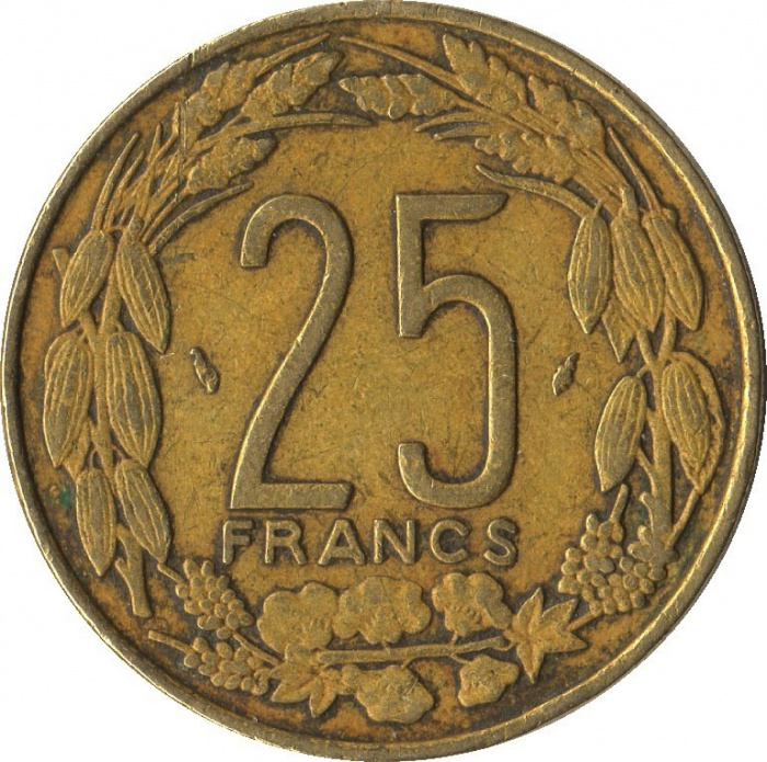 (№1975km10) Монета Центральная Африка 1975 год 25 CFA Francs