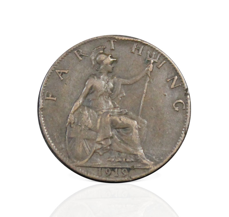 1919 Монета Великобритания 1919 год 1 фартинг Георг V  Бронза  XF