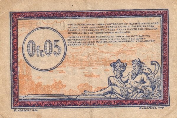 (№1923P-R1) Банкнота Франция 1923 год &quot;0.05 Franc&quot;