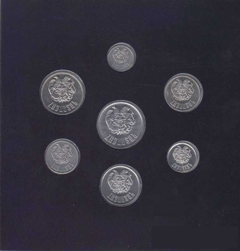 (1994, 7 монет) Набор монет Армения 2023 год &quot;Национальная валюта 30 лет&quot;  Буклет