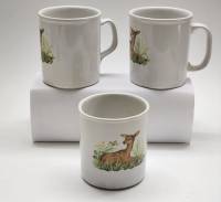 Чашки чайные кружки 3 штуки Бугульминский фарфор СССР детские Олененок с бабочкой