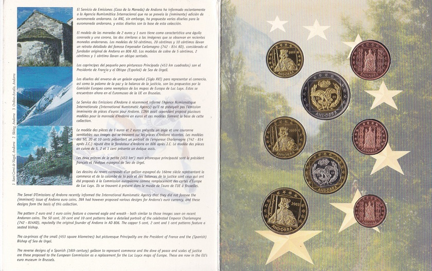 (2003, 8 монет) Набор монет Андорра 2003 год &quot;Корабли&quot; Проба  UNC