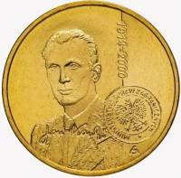 (260) Монета Польша 2014 год 2 злотых "Ян Карский"  Латунь  UNC