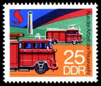 (1977-089) Марка Германия (ГДР) "Пожарные машины"    Пожарная охрана II Θ