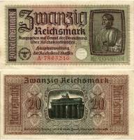 (1939) Банкнота Германия (Оккупация Европы) 1939 год 20 марок "Дюрер. Портрет архитектора"   VF