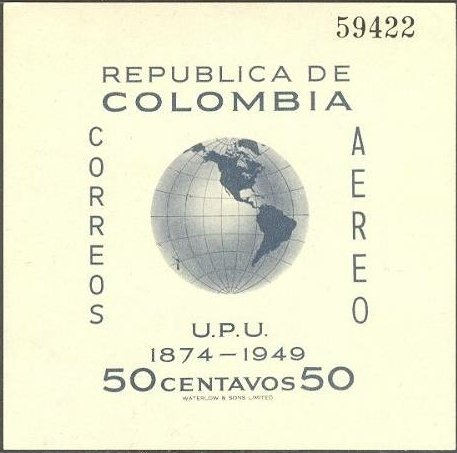 (№1950-5) Блок марок Колумбия 1950 год &quot;75-летию ВПС&quot;, Гашеный