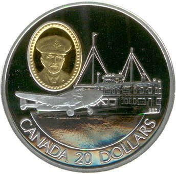 (1993) Монета Канада 1993 год 20 долларов &quot;Самолёт Lockheed 14 Super Electra&quot;  Серебро Ag 925, Позол