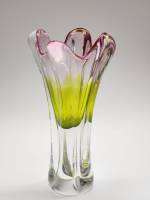 Ваза цветное стекло гутная техника 25 см СССР винтаж желтый розовый
