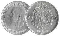(1948ts) Монета Швеция 1948 год 2 кроны "Густав V"  Серебро Ag 400  UNC