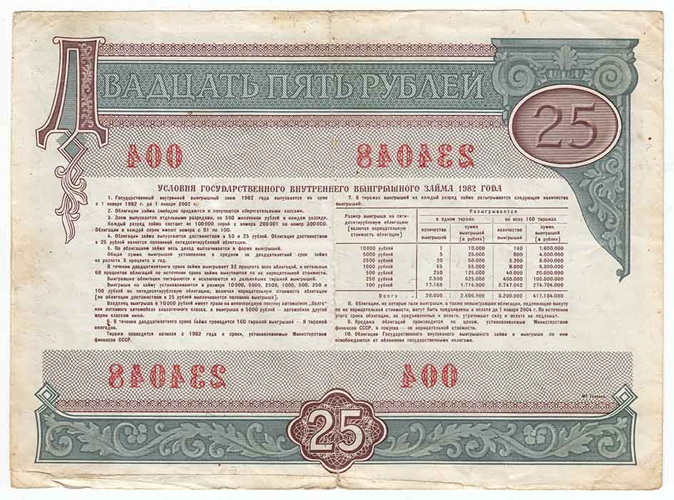 () Банкнота СССР 1982 год 25  &quot;&quot;   VF
