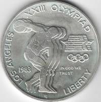 (1983s) Монета США 1983 год 1 доллар   Олимпиада в Лос-Анджелесе. Метание диска Серебро Ag 900  UNC