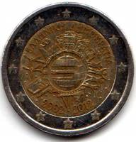 (006) Монета Греция 2012 год 2 евро "10 лет наличному обращению Евро"  Биметалл  VF