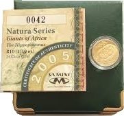 (№2005km422) Монета Южная Африка 2005 год 10 Rand (Натура - Гиппопотам глубоко в воде)