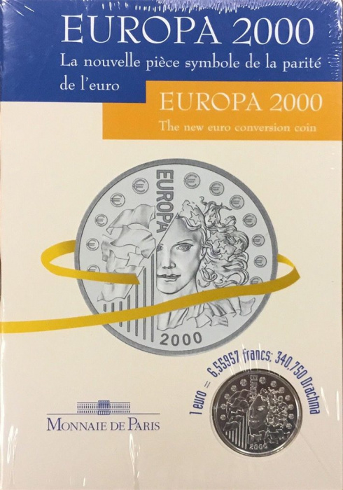 (2000) Монета Франция 2000 год 6,55957 франков &quot;Введение евро&quot;   Буклет