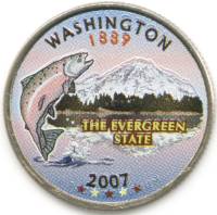 (042d) Монета США 2007 год 25 центов "Вашингтон"  Вариант №1 Медь-Никель  COLOR. Цветная