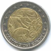 (002) Монета Италия 2005 год 2 евро "Конституция ЕС"  Биметалл  XF