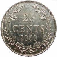 () Монета Либерия 2000 год 25  ""   Сталь, покрытая Медно-Никелевым сплавом  UNC