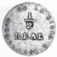 (№1854km22 (la rioja)) Монета Объединённые провинции Южной Америки 1854 год frac12; Real