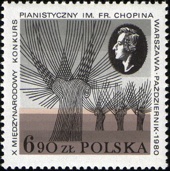 (1980-051) Марка Польша "Ф. Шопен"    Международный конкурс им. Ф. Шопена, Варшава III &Theta;