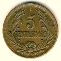 (№1944km21a) Монета Уругвай 1944 год 5 Centeacute;simos