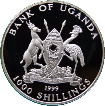 1999 Монета Уганда 1999 год 1000 шиллингов Миллениум. Эйнштейн  Серебро Ag 999  PROOF