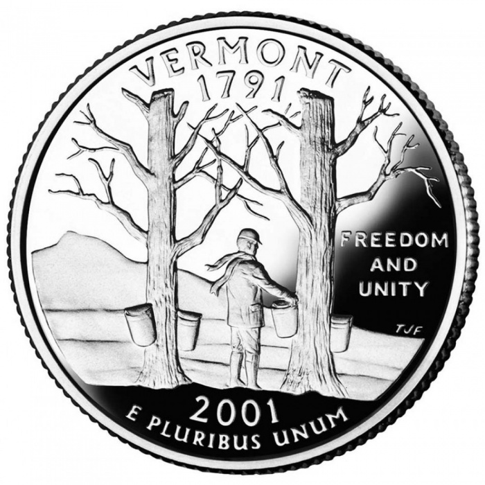 (014p) Монета США 2001 год 25 центов &quot;Вермонт&quot;  Медь-Никель  UNC