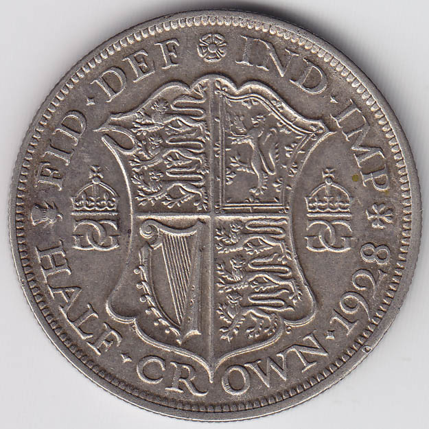 (1928) Монета Великобритания 1928 год 1/2 кроны &quot;Георг V&quot;  Серебро Ag 500  VF