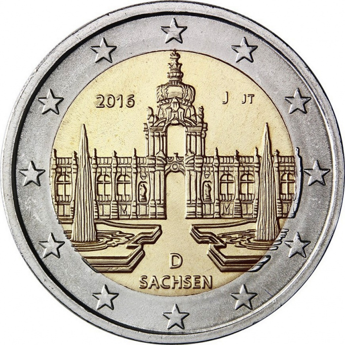 (017) Монета Германия (ФРГ) 2016 год 2 евро &quot;Саксония&quot; Двор J Биметалл  UNC