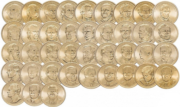 (39 монет по 1$) Набор монет США 2007-2016 год &quot;Президенты&quot;   UNC