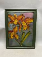 Панно на ткани объемное в раме оранжевые цветы 38*46 см