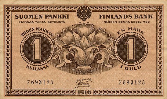 (1916) Банкнота Финляндия 1916 год 1 марка  Jarnefelt - Muller  UNC